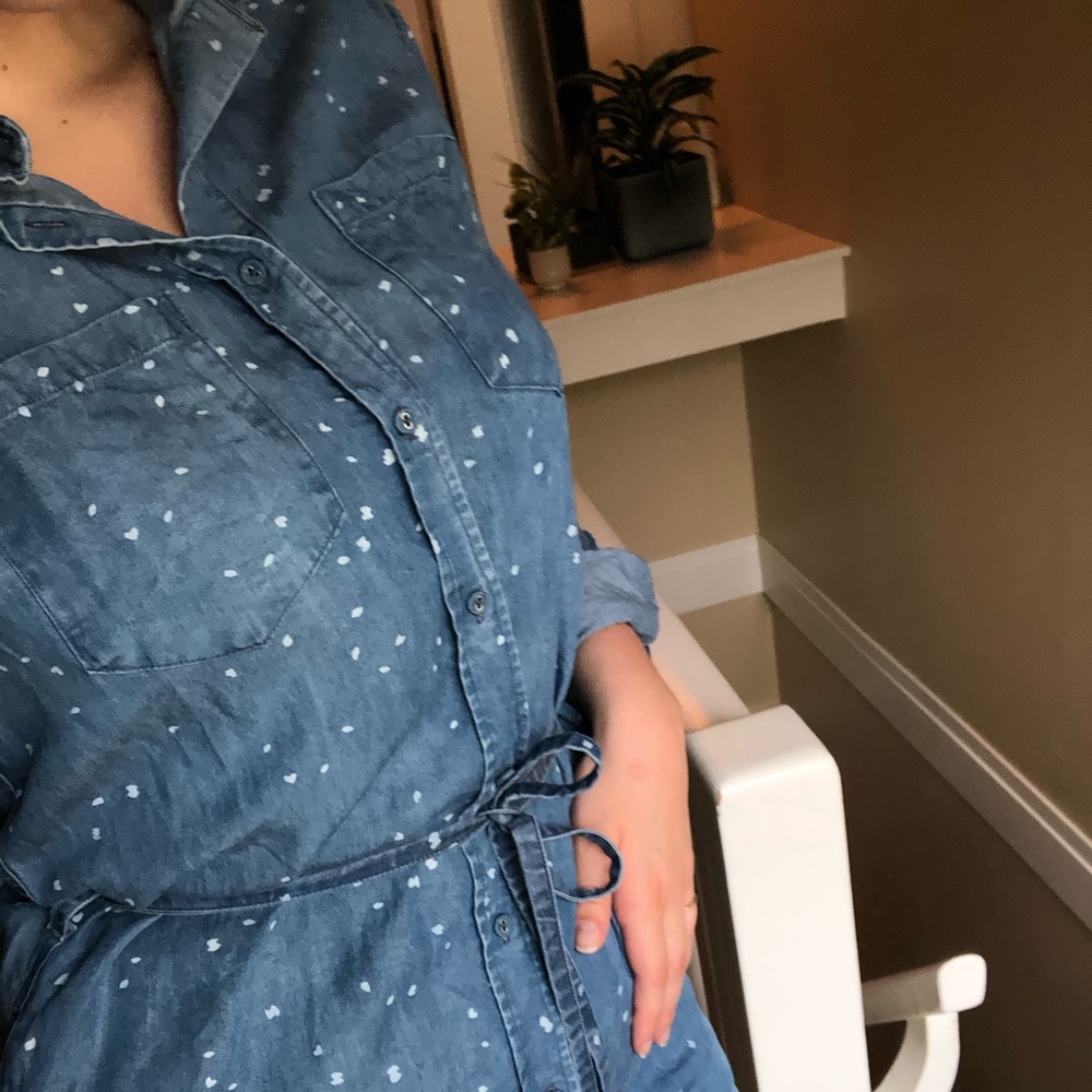 Denim shirt dress with heart polka dots